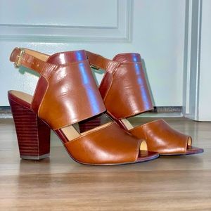 Nine West Brown Leather Chunky heels Sandals, Size 7.5